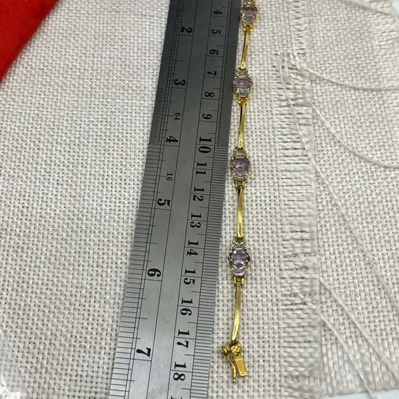 Vintage Gold-Over-Sterling Purple Gemstone Bracelet - 7” Stamped OBJ 925 - Picture 17 of 17